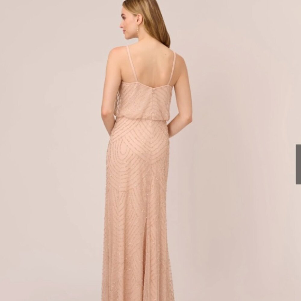 Adrianna Papell women's Beaded maxi gown Art Deco blush spaghetti straps S 16 - Picture 2 of 5